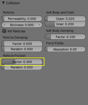 Settings of the collision sphere