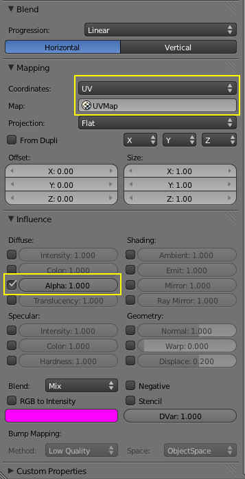 Fade Out Texture Settings 2