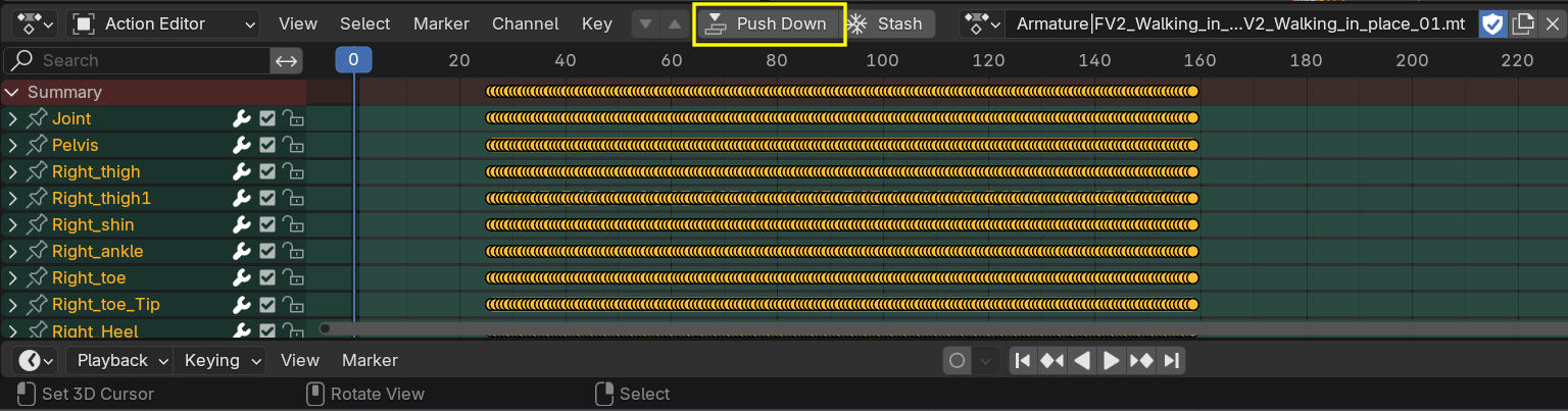 Blender Action Editor Push Down