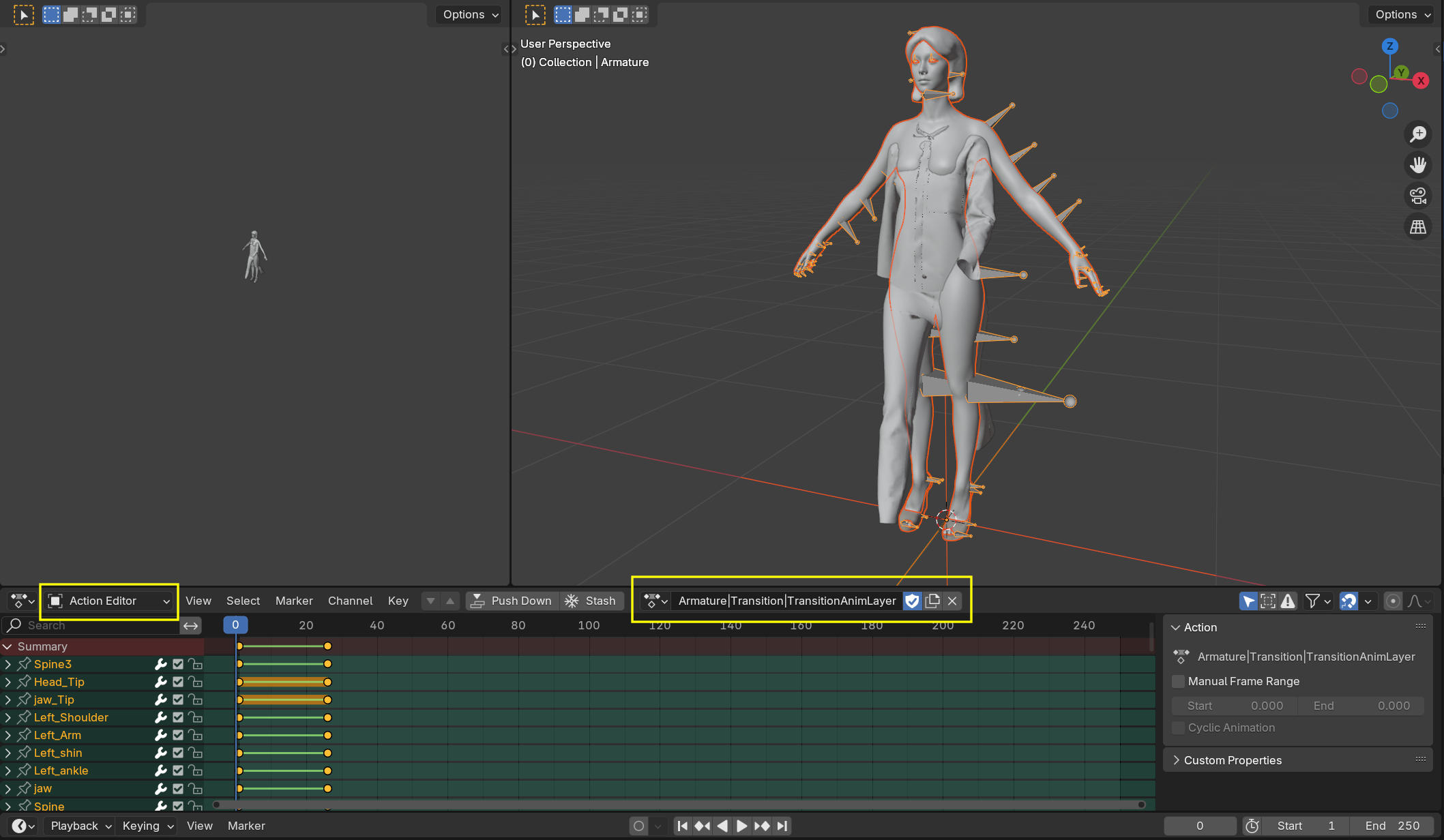 Animation Workspace in Blender with Action Editor