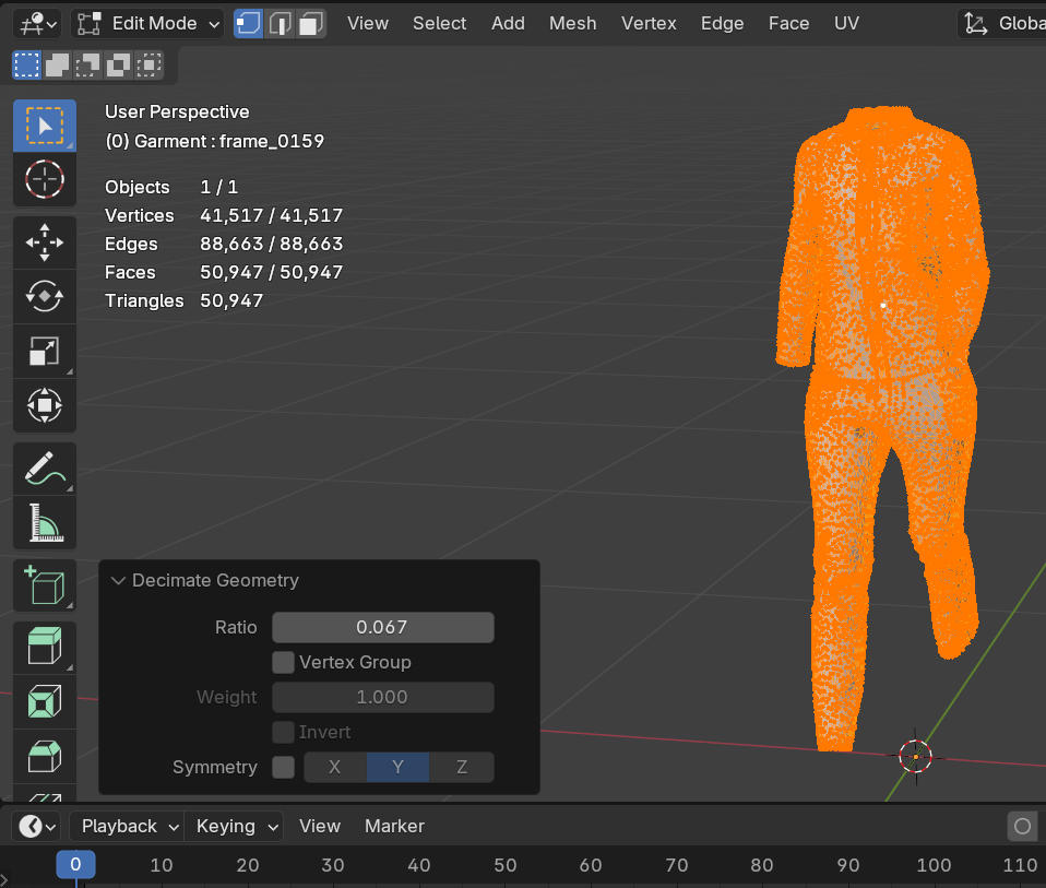 Example of decimating geometry in edit mode in Blender