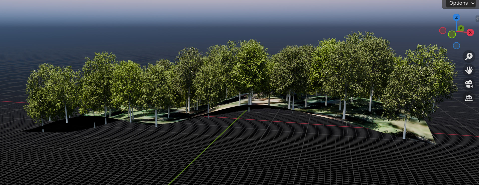 birch forest created in blender geometry nodes for synthetic data generation