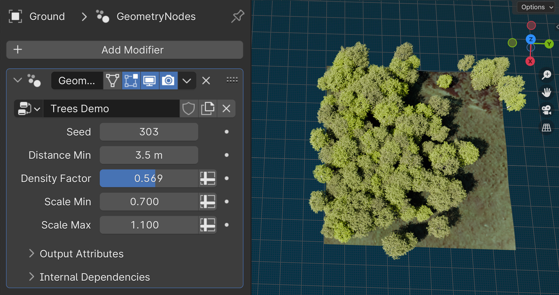 synthetic forest created in blender using geometry nodes