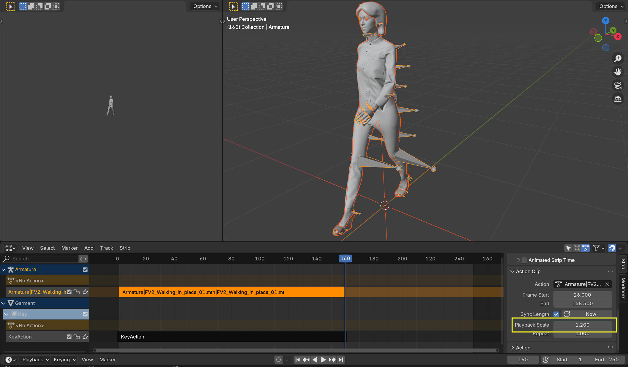 NLA in Blender with Playback Scale highlighted