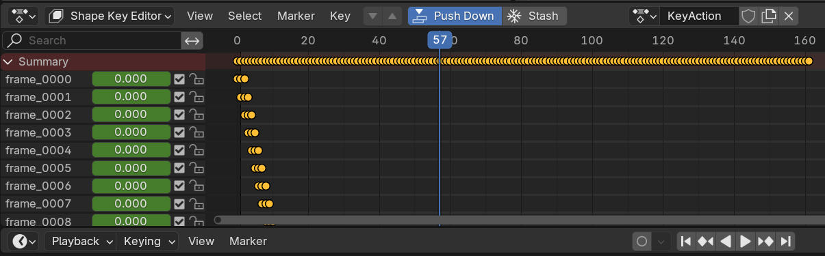 Pushing down an action from the shape key editor to the NLA